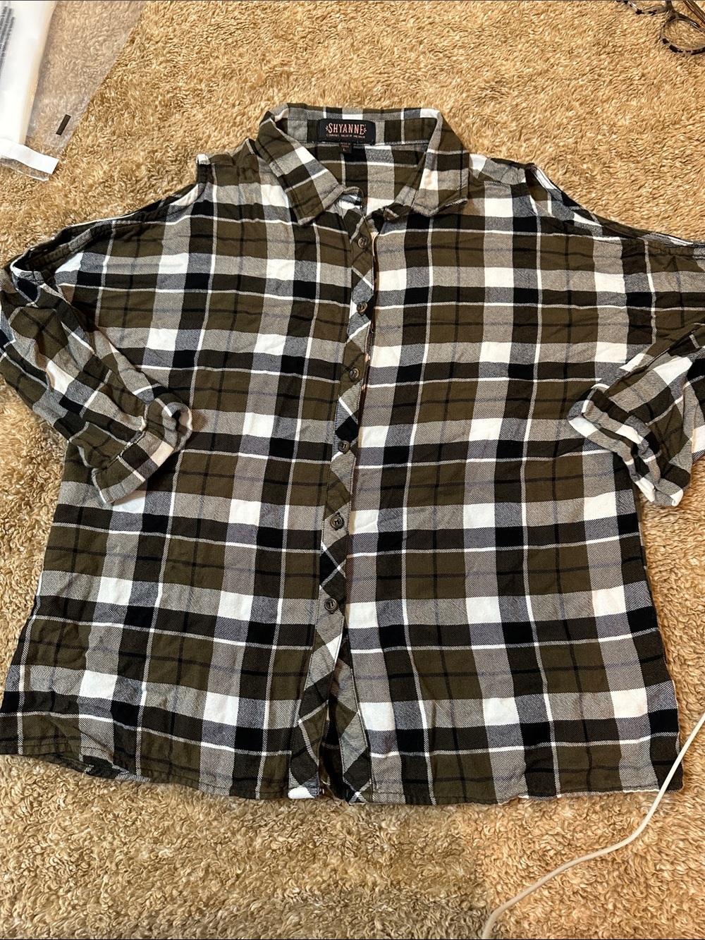 Shyanne Olive, Black & White Plaid Button-Down Shirt